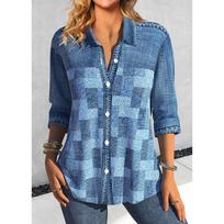 Geometrinis spausdinimas 3D Elegantiški Commuter Cardigan Marškinėliai Moteriški marškinėliai 5XL mėlyna