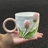 ins style Korean tulip mug for girls birthday gift practical cup girlfriend souvenir gift box 401-500ml