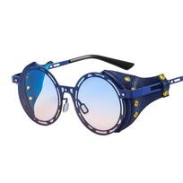 Oversized Punk Sunglasses For Men Women Round Steampunk Leather Metal Shades Vintage UV400 Gafas as picture