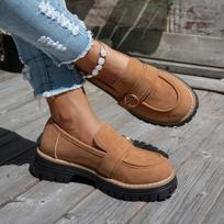 Moteriški platūs bateliai su sagtimi, platforminiai žemi loaferiai, britiško vintažinio stiliaus slip-on batai moterims 36 ruda