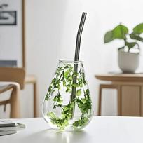 Mate puodelis, dvigubos sienelės izoliuotas stiklas, dvigubos sienelės amžinos gėlės dekoracija, arbatos puodelis su filtru ir šiaudeliu, Yerba Mate puodelis 101-200ml žalia