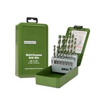13 Piece Multi Purpose Drill Set With Index Storage Box For Hardened Metal, Stainless Steel, Wood And Plastic žalia