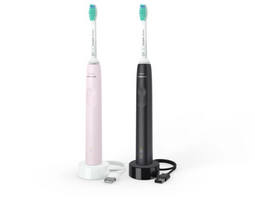Philips Sonicare 3100 Series HX3675/15 2-pack Elektrinis dantų šepetėlis, Black, Sugar Rose