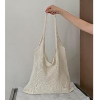 Women Woven Handbag Summer Hollow-out Bead Tote Bag Bucket Shoulder Bag Female Reticulate Netted Canvas Beach Handbag abrikosas