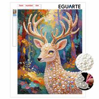 DIY Pearl Art Painting Majestic Deer Handmade Craft Modern Wall Decor Leisure Relax Activity Nice Gift for Novice Art Practitioners Home 30x40