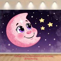 2D Flat Printed Cute Moon Face Backdrop for Nursery Decor 47.2x31.5inch/120*80cm