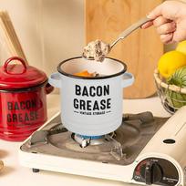 46 Oz Grease Container With Strainer And Grade Silicone Spatula Kitchen Enamel Oil Can With Small Storage Containers With Lids