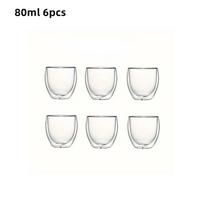 6 vnt. dvigubų sienelių izoliuoto stiklo espreso puodeliai 80/150/250/350/450 ml izoliuotas termostiklinis kavos puodelis arbatai/sultims/pienui, latte 80ml-450ml