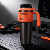 1L 304 Stainless Steel Insulated Water Bottle with Straw, One Touch Flip Lid Vacuum Thermos Mug with Handle for Car Travel Home balls
