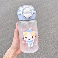 500ML Cute Cat Water Bottle With Lid Simple Straw Portable Plastic Cup For Kids Outdoor School Travel Drinking Water Bottles 500ml mėlyna