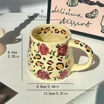 Tulip and Rose Ceramic Coffee Mug Handmade Irregular Shape for Tea Water Home Use Unique Design Gift 380ML