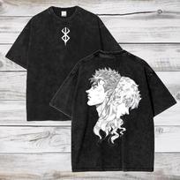 Oversized AcidWash Vintage ShortSleeve TShirt Featuring Berserk Guts  Griffith Dual Protagonist Graphic Print S