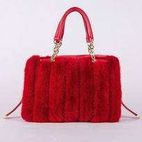 Women Winter Luxury Real Mink Fur Crossbody Bag Solid Color Single Shoulder Handbag For Party raudona