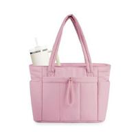 Women Lightweight Puffy Quilted Tote Bag Large Capacity Multi Pocket Soft Shoulder Handbag For Daily Use rožinė