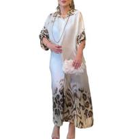 „Lady Spring Maxi“ suknelė su atvartu, leopardo raštu ilgomis rankovėmis su rankogaliais, laisva viena eilė S pilka