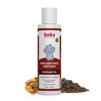 BabyOrgano® Manjishthadi Abhyang kūdikių masažo aliejus naujagimiams (0-2 m.) – Stiprina kaulus ir raumenis, pagaminta su Manjistha ir Daruhaldi, Toksinas - 100ml