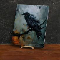 su rėmu Varna akvarelė ant drobės Sienos meno dekoracija Paukštis Helovino dovana Tamsi varnos freska Svetainės namų dekoracija 20*30cm(with frame) gray