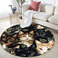 Calico cat and plants pattern round rug,Carpet Rug for Living Room Bedroom  Playroom ,Non-slip Floor Mat,Holiday Gifts and Birthday Gifts. 80cmx80cm