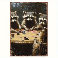 Metal Tin Sign Mink Playing Cards Oil Painting Style Wall Art for IndoorOutdoor Decor  Perfect Gift for Home Garage Yar 20x30cm（7.8x11.8inch）