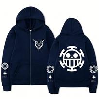 One Piece Graphic Hoodie Zip Up Man Women Anime Skeleton Print Sweatshirt Streetwear Casual Jacket Long Sleeve Tops Spring S