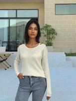 Women Knitted Sweater Crew Neck Sling Pullover Jumpers Long Sleeve Stripe Knit Sweater Top Outerwear One size balta