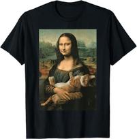 Mona Lisa With Orange Cat Funny Art Painting T-Shirt Unisex T-Shirt S įvairiaspalvis