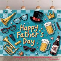 2D Happy Father's Day Photo Backdrop Beer & Gentleman Style Party Decor Background 47.2x31.5inch/120*80cm