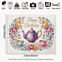 2D Tea Party Birthday Backdrop Floral Teapot Photography Background 47.2x31.5inch/120*80cm