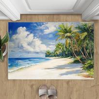 Holiday Style Beach Door Mat Palm Trees Ocean Waves White Clouds Print Vacation Theme Home Decor Entryway Rug for Living Room 40cmx60cm
