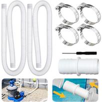 Baseino žarna 32 mm baseino siurbliams, 2 vnt. baseino žarnos 32 mm su 4 vnt. saugos spaustukais ir 1 vnt. žarnos jungtimi, 150 cm baseino žarna 32 mm 2-Pack balta