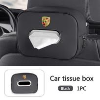 3D Metalinis Emblema Automobilio Servetėlių Maišelis Sėdynės Nugaros Servetėlių Laikymo Dėžutė Porsche Cayenne Panamera Macan 911 718 Taycan Boxster Cayman 918 juoda