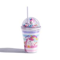 Double Layers Plastic Water Bottle With Straw Bubble Unicorn Lid Korean Style Creative Gift Mug For Milk Coffee Tea Handy Cup 401-500ml white