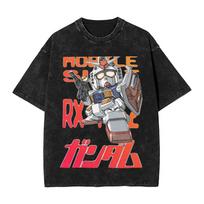 Yk Clothes Gundam Graphic Tshirts Man Summer Trendy Casual Short Sleeved Tee Womens Vintage Washed Cotton Gym Clothing Tops M