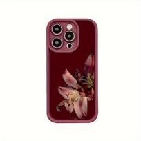 Red lily pattern TPU phone case suitable for iPhone 17 16 15 14 13 12 11 Pro/ Max /Plus anti-fall and shock iPhone11promax