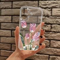 Pink tulip floral pattern transparent phone case suitable for iPhone 17 16 15 14 13 12 11 Pro/Max/Plus anti drop and shockproof iPhone 13PROMAX