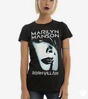 Marilyn Manson BORN VILLAIN Mergaičių Junior Fit Marškinėliai NAUJAS Licencijuotas & Oficialus 2XL