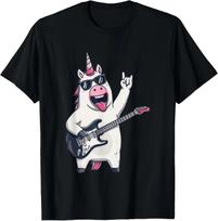 Funny Unicorn Rock Music Guitar Player Graphic Playful Sharp T-Shirt 4XL