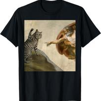 Funny Cat Meme in Creation of Adam Parody T-Shirt for Men Women Kids S juoda