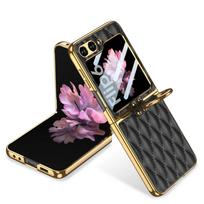 For Samsung Galaxy Z Flip 6 5 Case Diamond Leather Ring Holder Back Screen Protector Plating Edge Cover for Galaxy Z Flip6 Case Galaxy Z Flip5 juoda