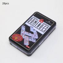 Ryškus domino žaidimo rinkinys geležinėje dėžutėje interaktyvioms pramogoms ir įgūdžių ugdymui Dominoes 6