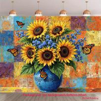 2D Vibrant Sunflower Painting Backdrop with Monarch Butterflies Party Decoration 47.2x31.5inch/120*80cm