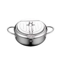 20cm Stainless Steel Tempura Frying Pan with Thermometer Double Bottom Compatible with Gas and Induction Cooktops Durable Kitchen Fryer sidabras