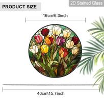2D Flat Stained Glass Colorful Tulip Window Decoration, Colored Glass Plate with Chain, Plant Sun Catcher Home Garden Decor, Birthday Mother's Day 6.3inch