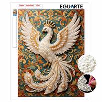 DIY Pearl Gem White Peacock Painting Shining Bead Craft Art Home Wall Ornament Simple Unframed Room Decoration Art Elegant Luxury Decor Gift 30x40