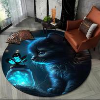 Cute Calico Cat,Persian Cat,Ragdoll Cartoon Round Carpet Rug for Living Room Bedroom Kids Decor,Pet Area Rug Non-slip Floor Mat Diameter 60cm