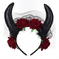 Lace Trim Sheep Horn Headband Flowers Design Red Rose Headband  Women's Accessories raudona