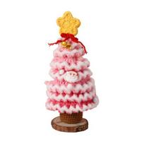 Rankų darbo nertas Kalėdų eglutės papuošimas, stalo mezginys, maža dirbtinė flokuota Kalėdų eglutė namams, biurui, šventiniam dekorui rožinė