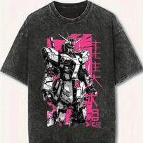 Mobile Suit Gundam RX Vintage Mecha Washed Oversized Black TShirt  Mecha Anime Fan Unisex Streetwear Tee S