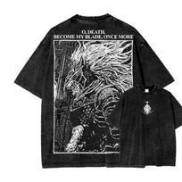 Maliketh Elden Ring Vintage Washed Line Art Graphic Oversized Streetwear Elden Ring Dark Fantasy Game Fan Merch TShirt Top for Elden Ring Fans Gamers S