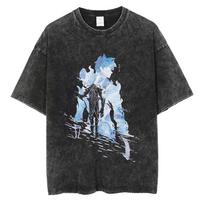 Solo Leveling Sung Jinwoo Shadow Monarch  Dual Silhouette Vintage Washed Oversized Streetwear TShirt S